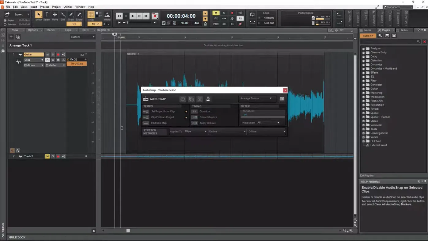 audio snap pallet open in cakewalk